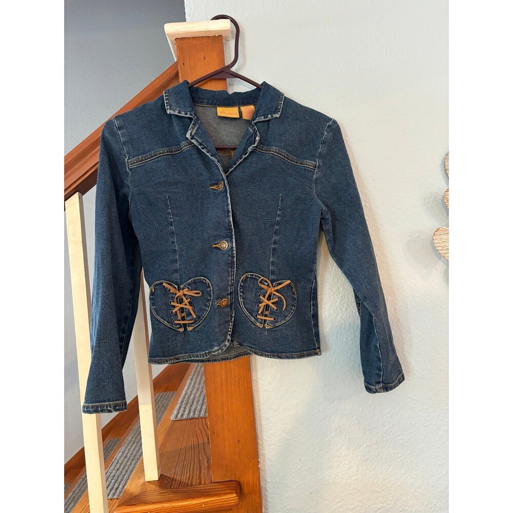 Thalia sodi vintage Y2K jean denim jacket corset heart 10/12 or women’s XS